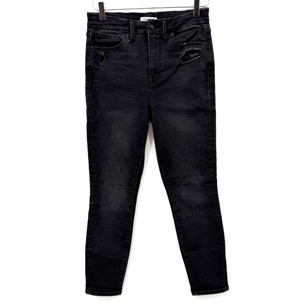 Good American Size 6 / 28 Good Waist Crop Skinny Jeans Black113 Distressed Denim